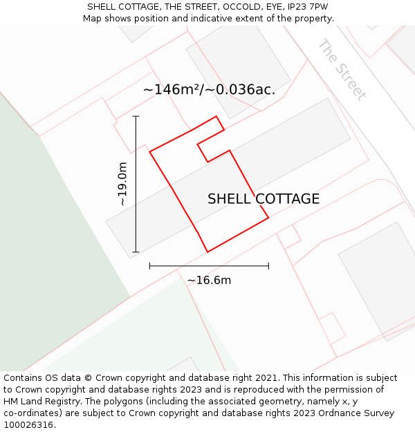 SHELL COTTAGE, THE STREET, OCCOLD, EYE, IP23 7PW: Plot and title map