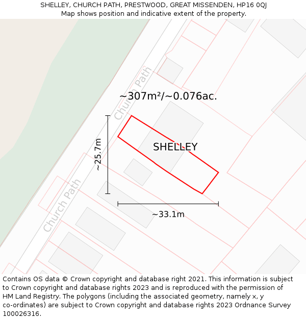 SHELLEY, CHURCH PATH, PRESTWOOD, GREAT MISSENDEN, HP16 0QJ: Plot and title map