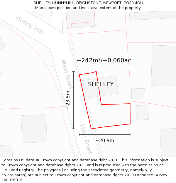 SHELLEY, HUNNYHILL, BRIGHSTONE, NEWPORT, PO30 4DU: Plot and title map