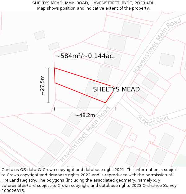 SHELTYS MEAD, MAIN ROAD, HAVENSTREET, RYDE, PO33 4DL: Plot and title map