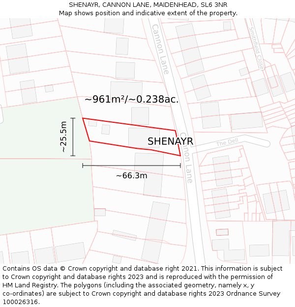 SHENAYR, CANNON LANE, MAIDENHEAD, SL6 3NR: Plot and title map