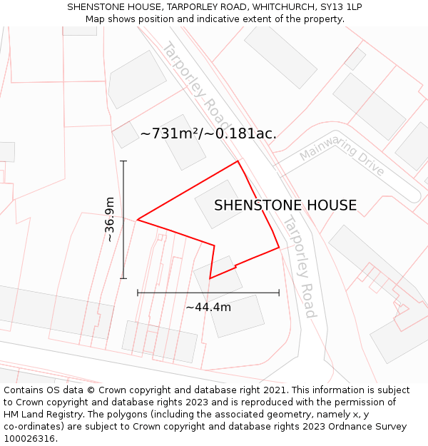 SHENSTONE HOUSE, TARPORLEY ROAD, WHITCHURCH, SY13 1LP: Plot and title map