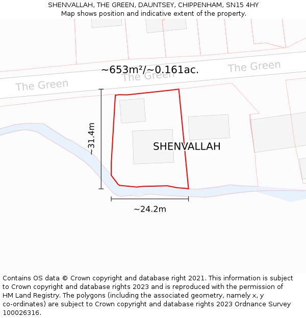 SHENVALLAH, THE GREEN, DAUNTSEY, CHIPPENHAM, SN15 4HY: Plot and title map