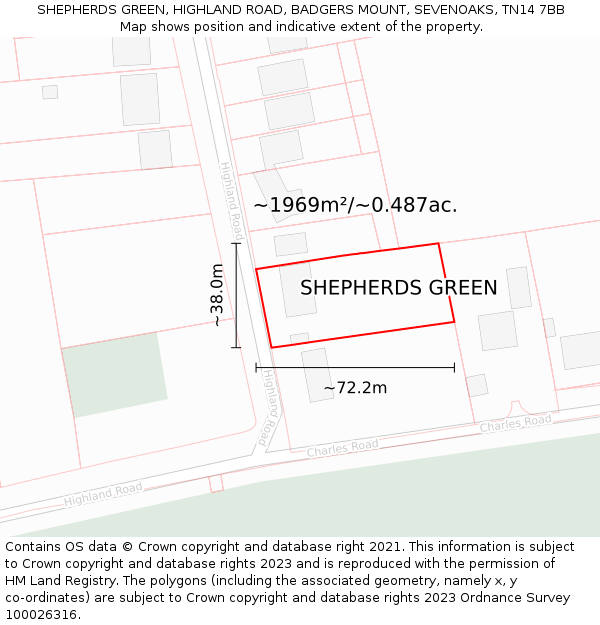 SHEPHERDS GREEN, HIGHLAND ROAD, BADGERS MOUNT, SEVENOAKS, TN14 7BB: Plot and title map