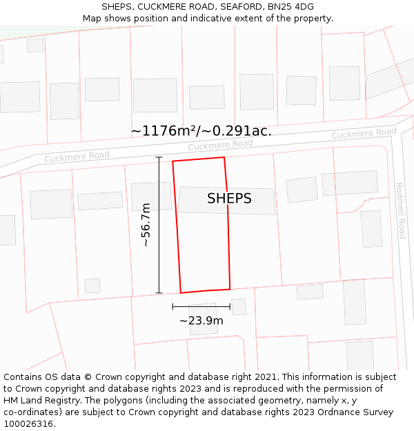 SHEPS, CUCKMERE ROAD, SEAFORD, BN25 4DG: Plot and title map