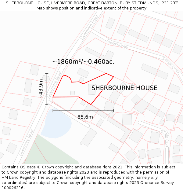 SHERBOURNE HOUSE, LIVERMERE ROAD, GREAT BARTON, BURY ST EDMUNDS, IP31 2RZ: Plot and title map