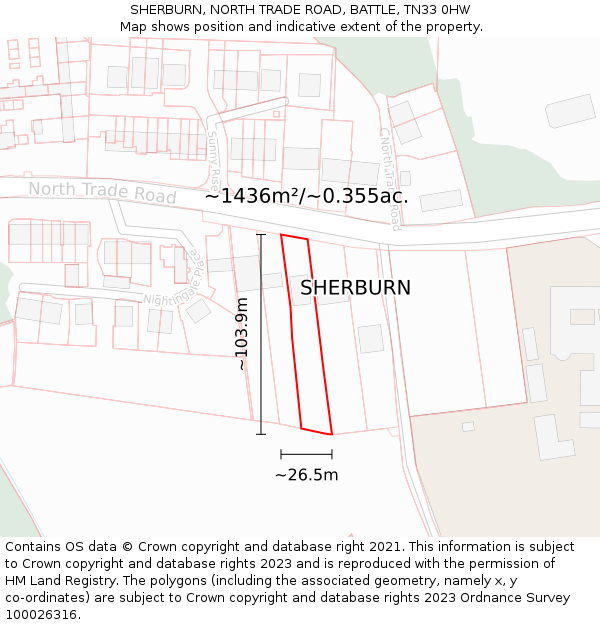 SHERBURN, NORTH TRADE ROAD, BATTLE, TN33 0HW: Plot and title map