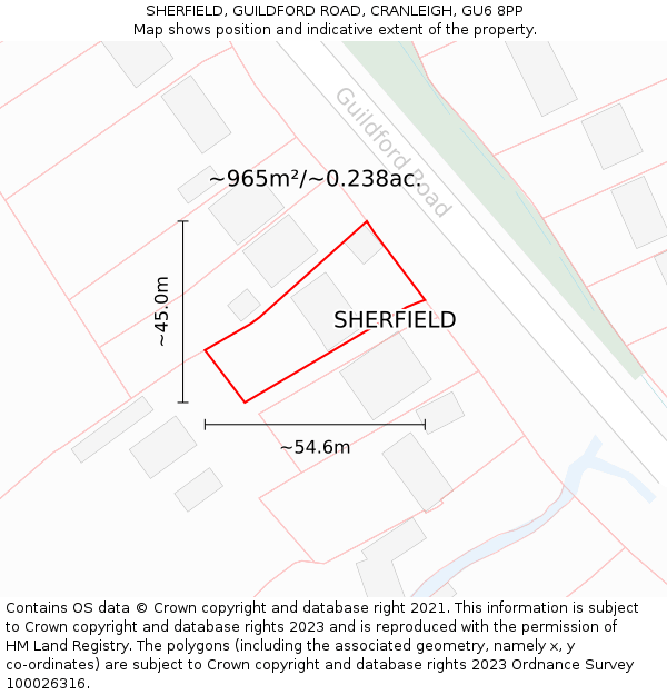 SHERFIELD, GUILDFORD ROAD, CRANLEIGH, GU6 8PP: Plot and title map