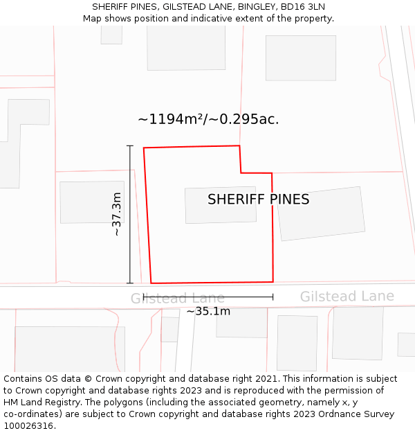 SHERIFF PINES, GILSTEAD LANE, BINGLEY, BD16 3LN: Plot and title map