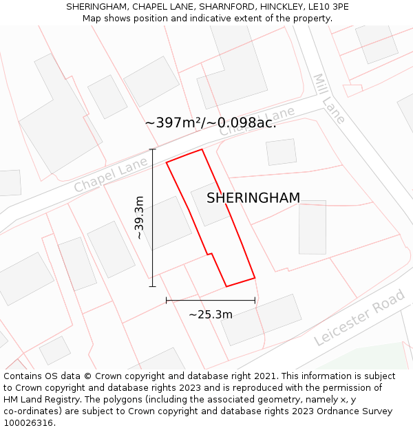 SHERINGHAM, CHAPEL LANE, SHARNFORD, HINCKLEY, LE10 3PE: Plot and title map