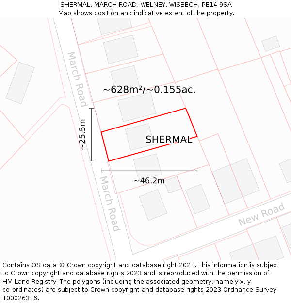 SHERMAL, MARCH ROAD, WELNEY, WISBECH, PE14 9SA: Plot and title map