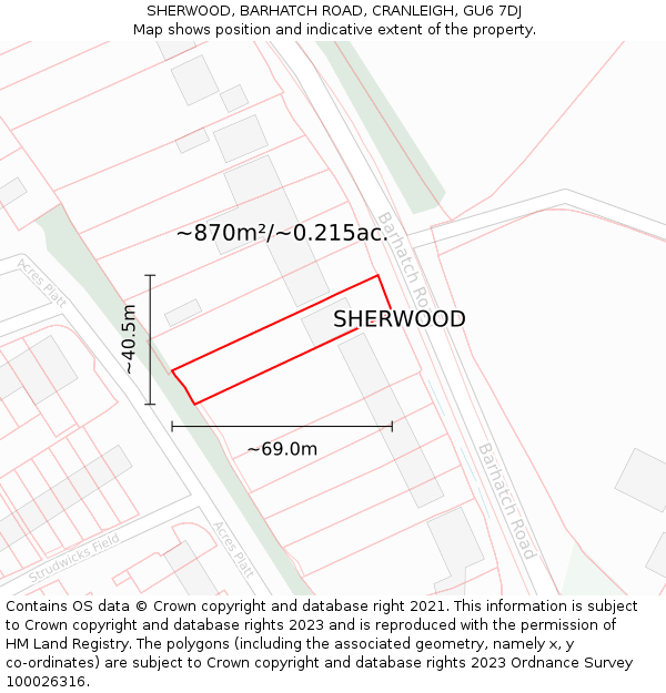 SHERWOOD, BARHATCH ROAD, CRANLEIGH, GU6 7DJ: Plot and title map