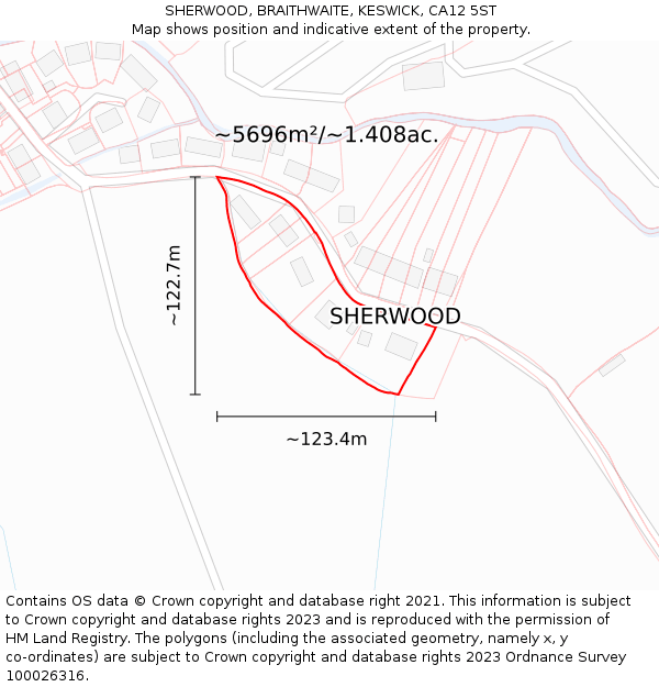 SHERWOOD, BRAITHWAITE, KESWICK, CA12 5ST: Plot and title map