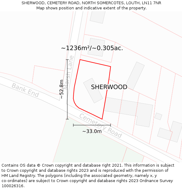 SHERWOOD, CEMETERY ROAD, NORTH SOMERCOTES, LOUTH, LN11 7NR: Plot and title map