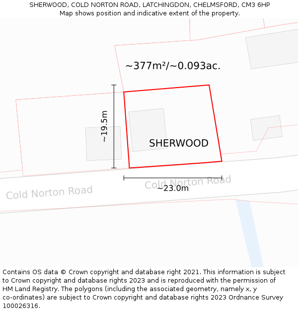 SHERWOOD, COLD NORTON ROAD, LATCHINGDON, CHELMSFORD, CM3 6HP: Plot and title map