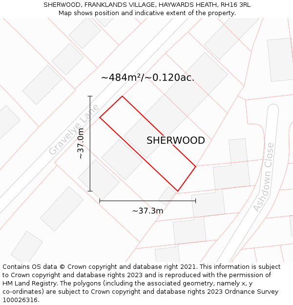 SHERWOOD, FRANKLANDS VILLAGE, HAYWARDS HEATH, RH16 3RL: Plot and title map