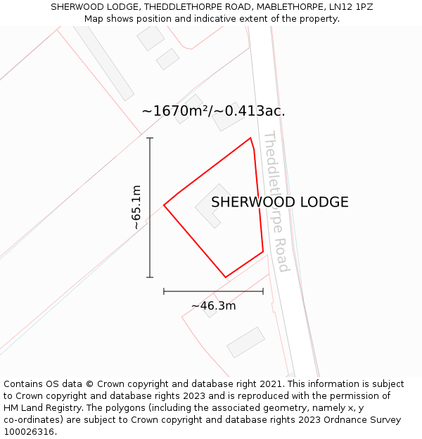 SHERWOOD LODGE, THEDDLETHORPE ROAD, MABLETHORPE, LN12 1PZ: Plot and title map