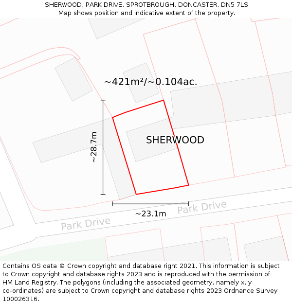 SHERWOOD, PARK DRIVE, SPROTBROUGH, DONCASTER, DN5 7LS: Plot and title map