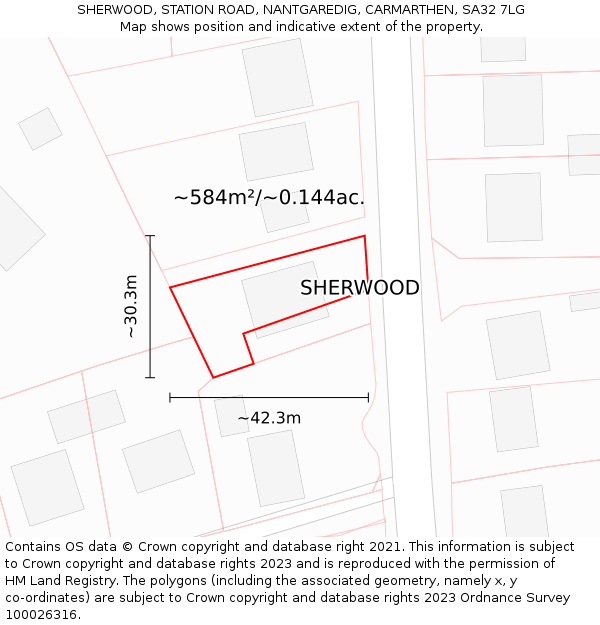 SHERWOOD, STATION ROAD, NANTGAREDIG, CARMARTHEN, SA32 7LG: Plot and title map