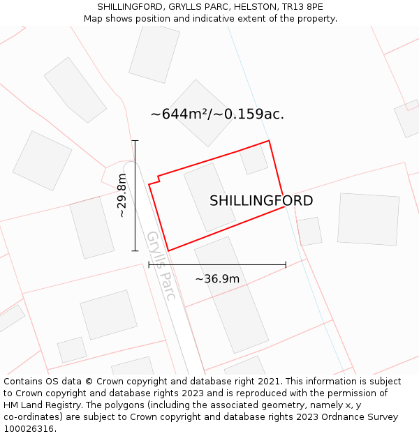 SHILLINGFORD, GRYLLS PARC, HELSTON, TR13 8PE: Plot and title map