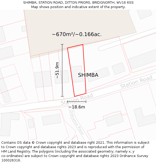 SHIMBA, STATION ROAD, DITTON PRIORS, BRIDGNORTH, WV16 6SS: Plot and title map