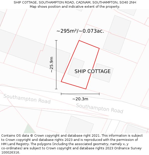 SHIP COTTAGE, SOUTHAMPTON ROAD, CADNAM, SOUTHAMPTON, SO40 2NH: Plot and title map