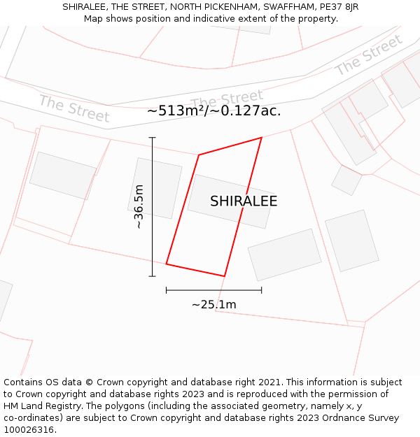 SHIRALEE, THE STREET, NORTH PICKENHAM, SWAFFHAM, PE37 8JR: Plot and title map