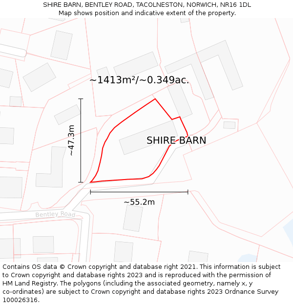 SHIRE BARN, BENTLEY ROAD, TACOLNESTON, NORWICH, NR16 1DL: Plot and title map