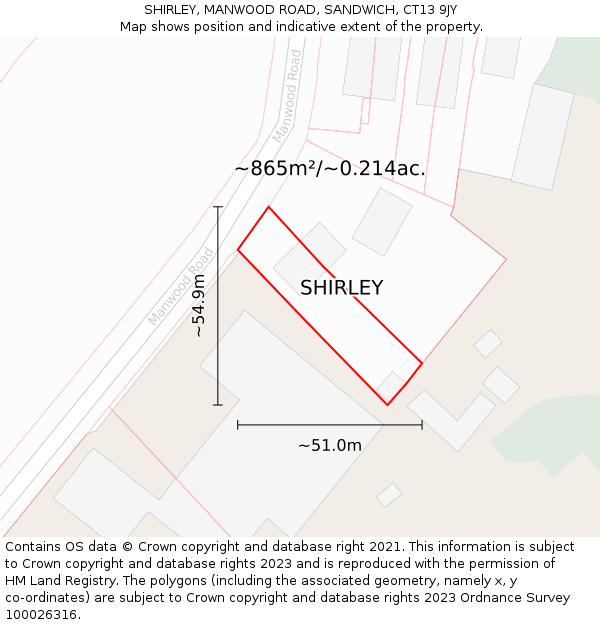 SHIRLEY, MANWOOD ROAD, SANDWICH, CT13 9JY: Plot and title map