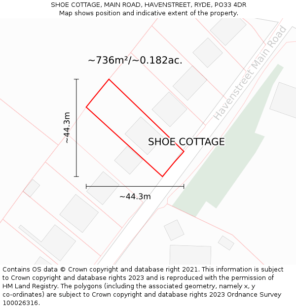 SHOE COTTAGE, MAIN ROAD, HAVENSTREET, RYDE, PO33 4DR: Plot and title map