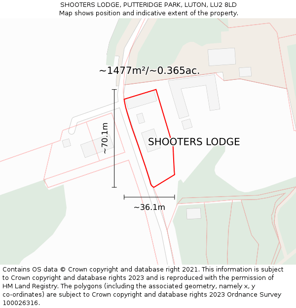 SHOOTERS LODGE, PUTTERIDGE PARK, LUTON, LU2 8LD: Plot and title map