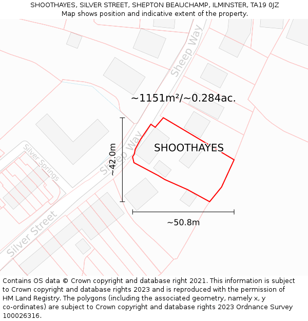 SHOOTHAYES, SILVER STREET, SHEPTON BEAUCHAMP, ILMINSTER, TA19 0JZ: Plot and title map