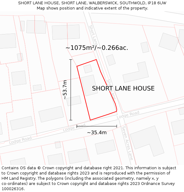 SHORT LANE HOUSE, SHORT LANE, WALBERSWICK, SOUTHWOLD, IP18 6UW: Plot and title map