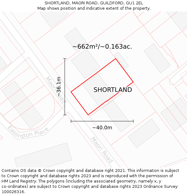 SHORTLAND, MAORI ROAD, GUILDFORD, GU1 2EL: Plot and title map
