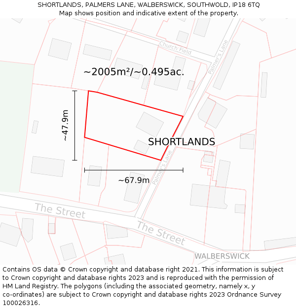 SHORTLANDS, PALMERS LANE, WALBERSWICK, SOUTHWOLD, IP18 6TQ: Plot and title map