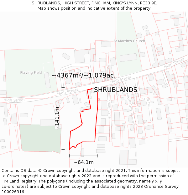 SHRUBLANDS, HIGH STREET, FINCHAM, KING'S LYNN, PE33 9EJ: Plot and title map