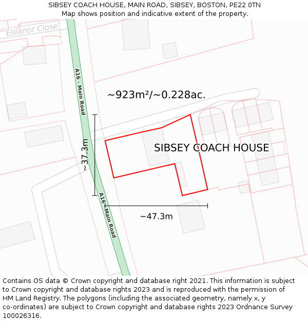 SIBSEY COACH HOUSE, MAIN ROAD, SIBSEY, BOSTON, PE22 0TN: Plot and title map