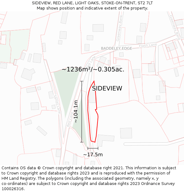 SIDEVIEW, RED LANE, LIGHT OAKS, STOKE-ON-TRENT, ST2 7LT: Plot and title map