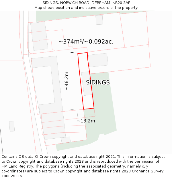 SIDINGS, NORWICH ROAD, DEREHAM, NR20 3AF: Plot and title map
