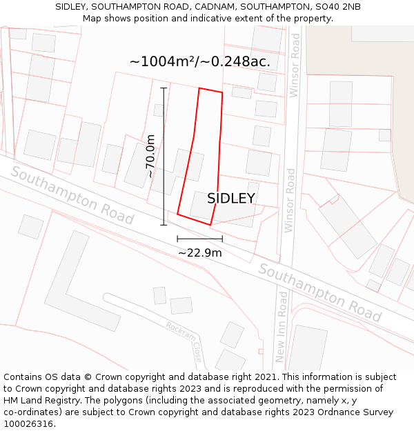 SIDLEY, SOUTHAMPTON ROAD, CADNAM, SOUTHAMPTON, SO40 2NB: Plot and title map