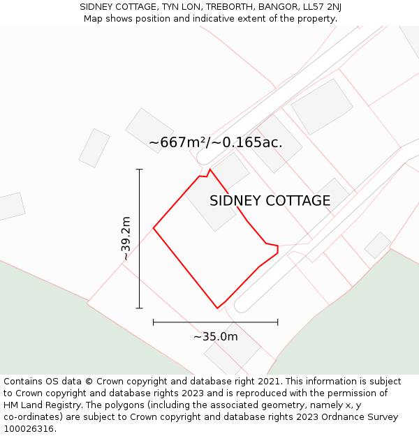 SIDNEY COTTAGE, TYN LON, TREBORTH, BANGOR, LL57 2NJ: Plot and title map