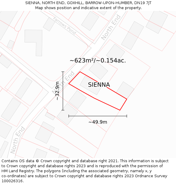 SIENNA, NORTH END, GOXHILL, BARROW-UPON-HUMBER, DN19 7JT: Plot and title map