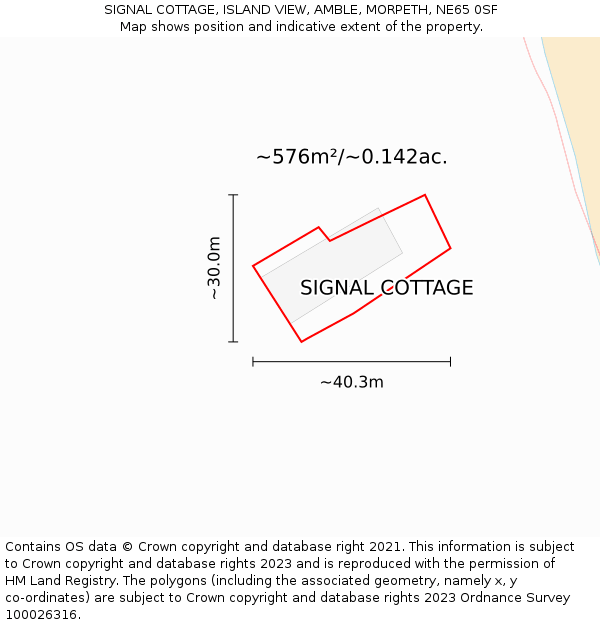 SIGNAL COTTAGE, ISLAND VIEW, AMBLE, MORPETH, NE65 0SF: Plot and title map