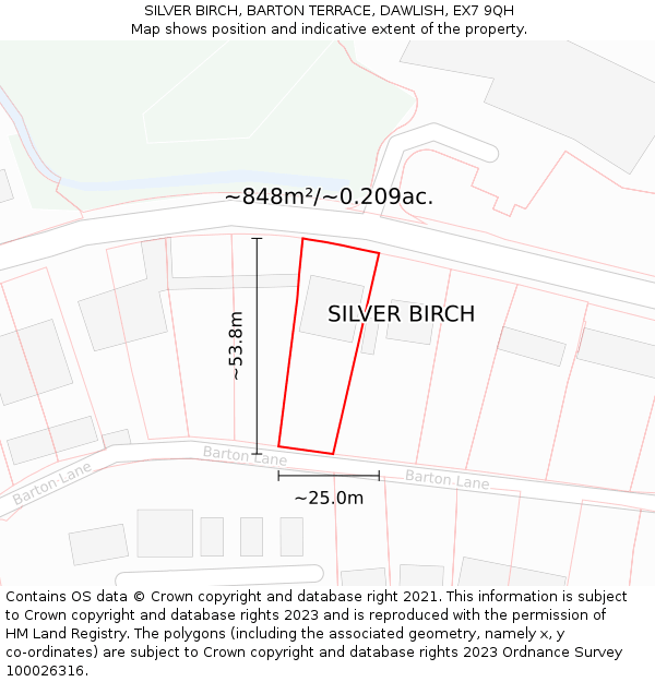 SILVER BIRCH, BARTON TERRACE, DAWLISH, EX7 9QH: Plot and title map