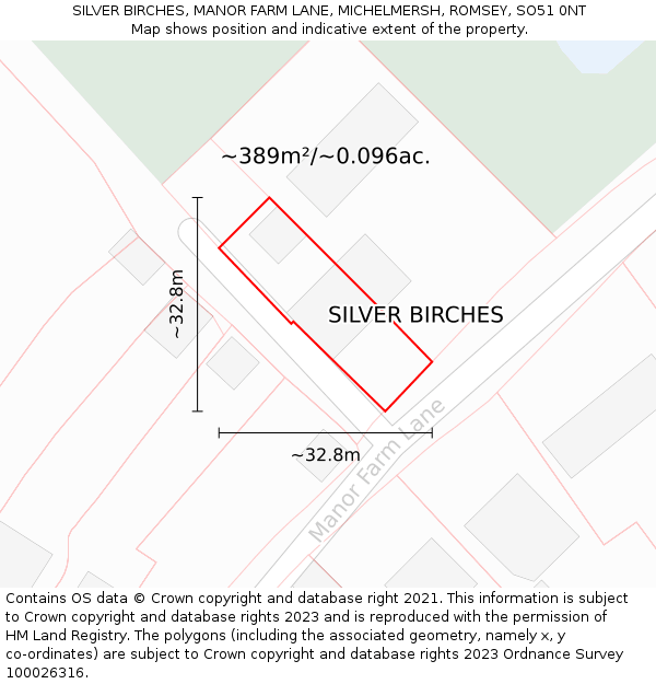 SILVER BIRCHES, MANOR FARM LANE, MICHELMERSH, ROMSEY, SO51 0NT: Plot and title map