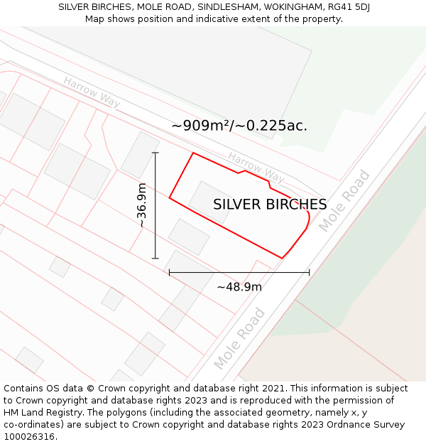 SILVER BIRCHES, MOLE ROAD, SINDLESHAM, WOKINGHAM, RG41 5DJ: Plot and title map