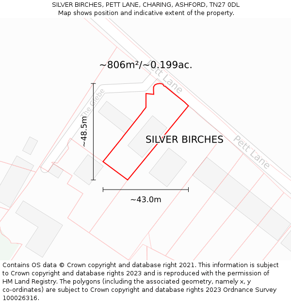 SILVER BIRCHES, PETT LANE, CHARING, ASHFORD, TN27 0DL: Plot and title map