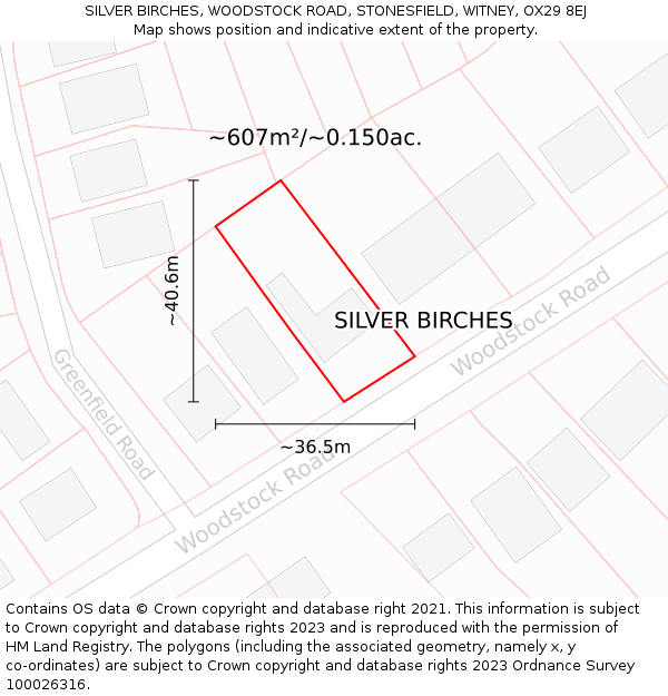 SILVER BIRCHES, WOODSTOCK ROAD, STONESFIELD, WITNEY, OX29 8EJ: Plot and title map