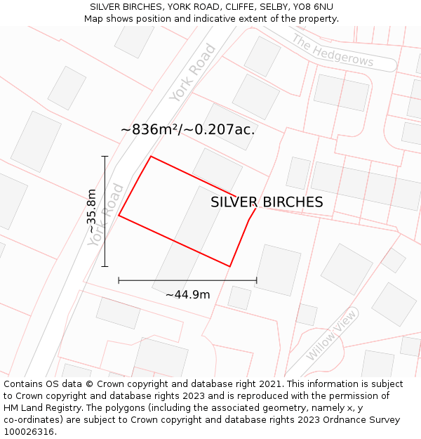 SILVER BIRCHES, YORK ROAD, CLIFFE, SELBY, YO8 6NU: Plot and title map