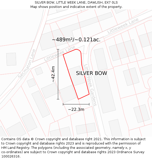 SILVER BOW, LITTLE WEEK LANE, DAWLISH, EX7 0LS: Plot and title map